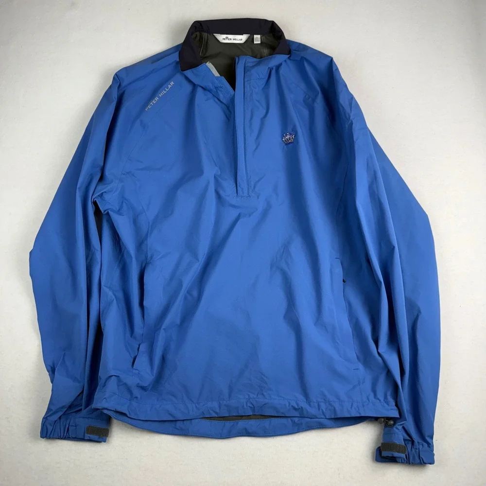 Peter Millar Mens Blue Quarter Zip Windbreaker Golf Pullover Jacket Large - Picture 1 of 6
